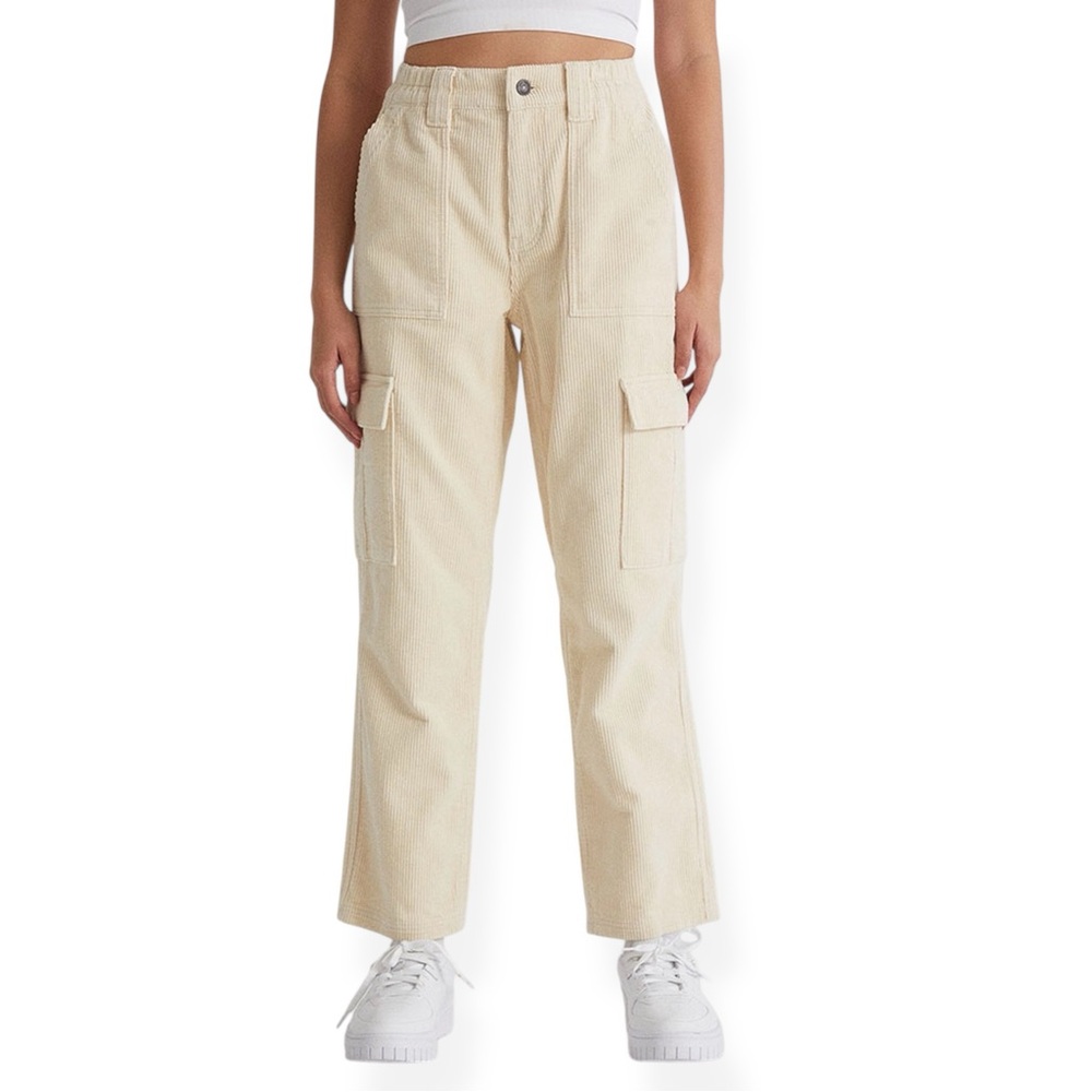 Pacsun Elastic Waist Cargo Pants Womens Small S Off White Corduroy Pants